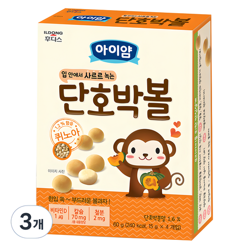 아기과자 추천 상품일동후디스 아이얌 볼과자 60g, 단호박맛, 60g, 3개 제품 사진