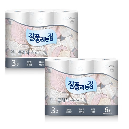 잘풀리는집 클래식 3겹 퀄팅 롤화장지 25 m, 25m, 6개입, 2개