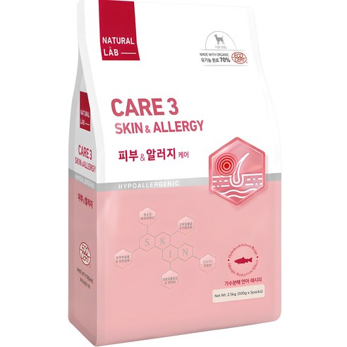 내츄럴랩 전연령용 유기농 강아지 기능성 사료 CARE3, 2.5kg, 1개