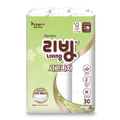 리빙티슈 시그니처 3겹 화장지 30m, 30개입, 1개 크리넥스30롤 리빙티슈 시그니처 3겹 화장지 30m, 30개입, 1개 크리넥스30롤