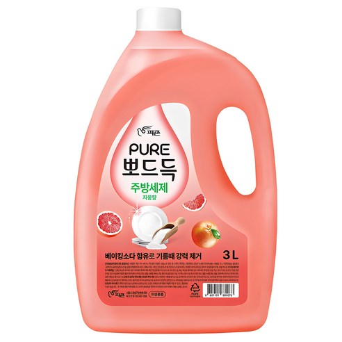 피죤퓨어 뽀드득 주방세제 자몽향, 1개, 3L