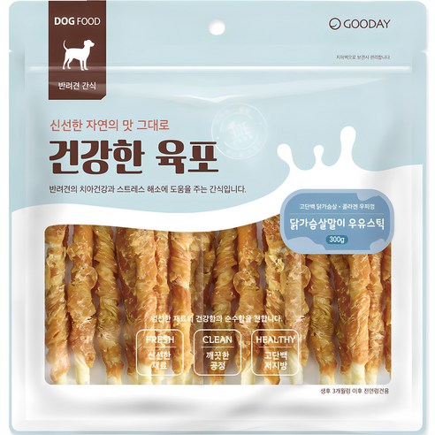 굿데이 건강한육포 강아지 간식, 닭가슴살 + 우유 혼합맛, 300g, 1개