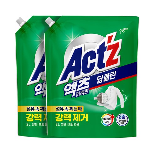 액츠 퍼펙트 딥클린 액상 세탁세제 리필, 2L, 2개