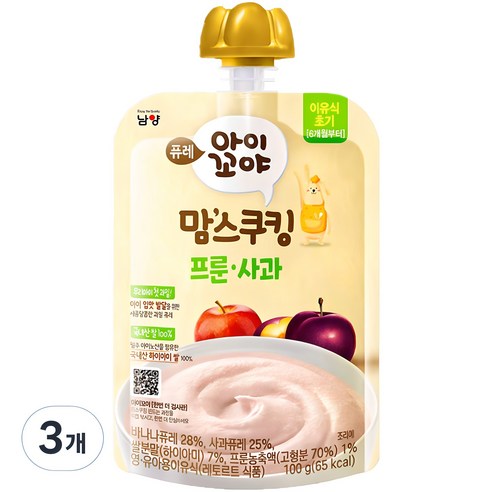 아이꼬야 유아용 맘스쿠킹 이유식 6개월부터, 프룬사과, 100g, 3개