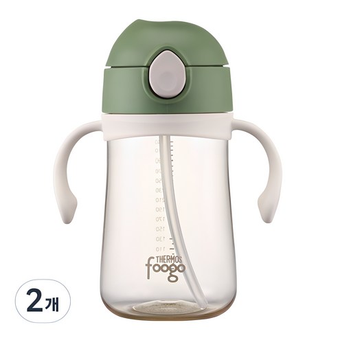 푸고 유아용 PPSU 빨대컵, 380ml, 2개, 그린