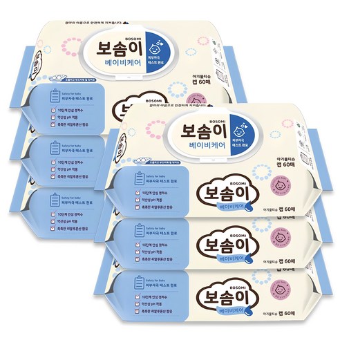 보솜이 아기 물티슈 캡형 55평량, 5.1g, 60매, 6개