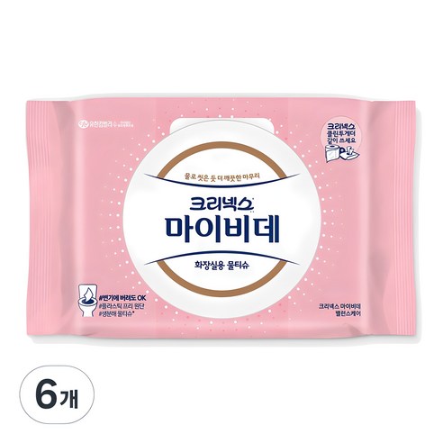 마이비데 크리넥스 밸런스케어 화장실용 물티슈 캡형, 88g, 40매입, 6개