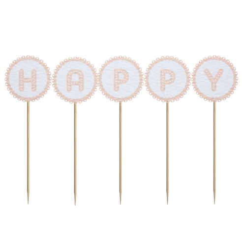 와니데코 미니파티픽 HAPPY, 화이트+연핑크, 1개