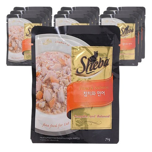 쉬바 파우치 고양이 간식, 참치+연어, 70g, 10개