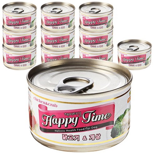 해피타임 강아지 캔, 닭고기 + 게살 혼합맛, 11개