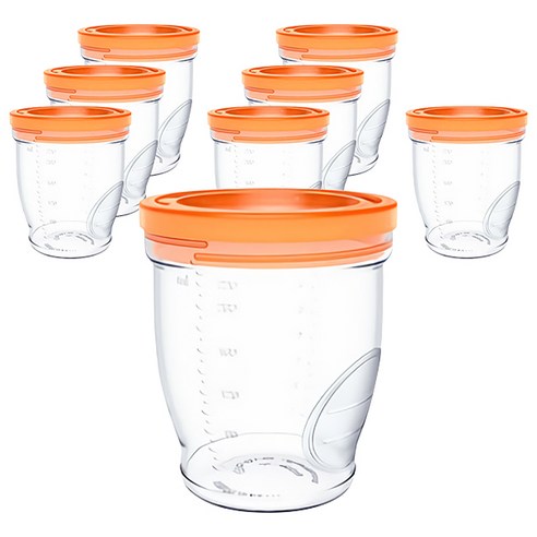 베베락 밀폐형 이유식 용기, 240ml, 오렌지, 8개