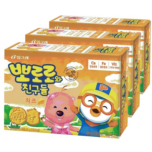 빙그레 뽀로로와친구들 치즈맛 크레커, 65g, 3개