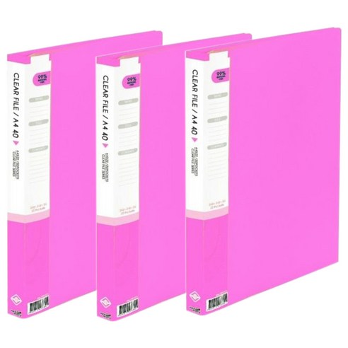 희망 A4 클리어 파일 40매입, 분홍, 3개