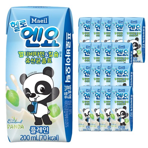 매일유업 헬로엔요 플레인 유산균음료, 200ml, 18개