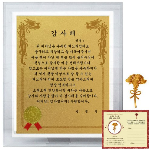 럭키심볼 크리스탈 감사패 8G 시어머님 감사패 + 24K골드 카네이션 전자파 스티커