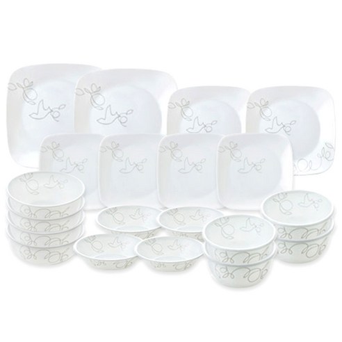 코렐 모닝브리즈 4인 사각 세트, 혼합색상, 코리안웨어 공기 330ml(4p) + 대접 480ml(4p) + 앞접시 4p + 사각접시 소 4p + 중 2p + 대 2p, 1세트