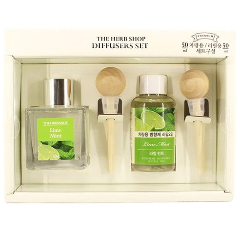 더허브샵 차량용 디퓨져 본품 50ml + 리필 50ml 선물세트, 라임민트, 1세트