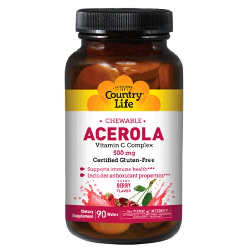컨트리라이프 츄어블 아세로라 비타민 C 500mg 웨이퍼 글루텐 프리, 1개, 90정