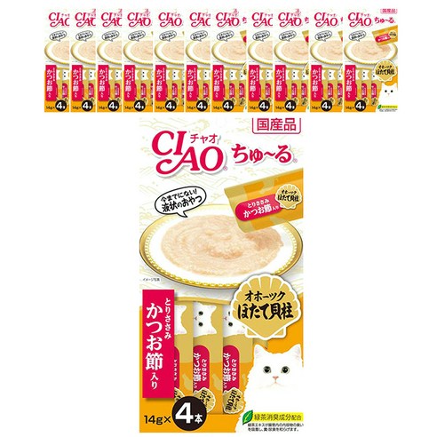이나바 고양이 챠오츄르 간식, 닭가슴살+조갯살+가다랑어포 혼합맛, 12팩