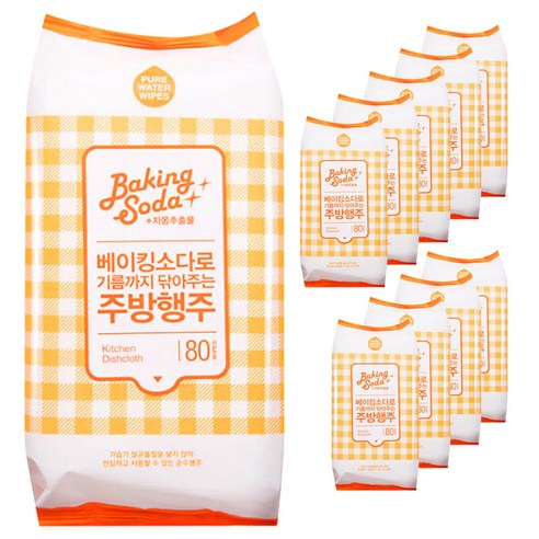 퓨어선데이 베이킹소다로 기름까지 닦아주는 주방 일회용 행주 일반형, 80개입, 10개