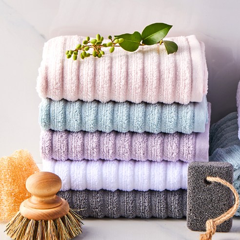 소프트터치 데일리 퓨어타월 115g 30수 면사, 핑크 + 민트 + 퍼플 + 화이트 + 그레이, 5개