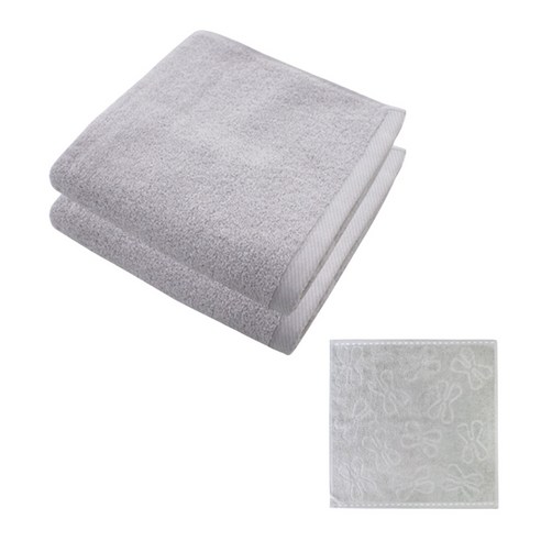 송월타월 노블레스 수건 150g x 2p + 리본 핸드타올, 연회색, 1세트