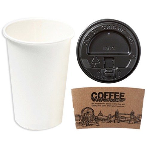 더빈썸 무지 종이컵 380ml + 블랙뚜껑 + 홀더, 100개입, 1세트