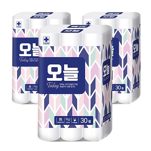 오늘 무형광 3겹 데코 화장지 20 m, 30롤, 3팩