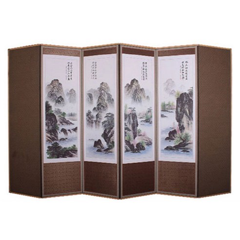 남원목기 옥비단 산수화 반야심경 6폭 병풍, 1세트
