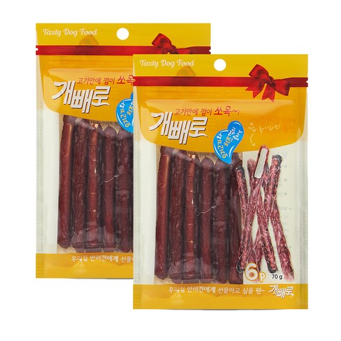 개빼로 콜라보 강아지 껌 6p 70g, 오리고기 + 치즈껌, 2개