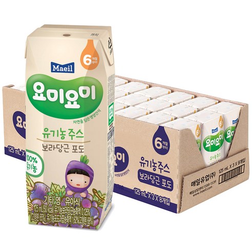 맘마밀요미요미 유기농 주스 125ml, 보라당근 + 포도 혼합맛, 24팩