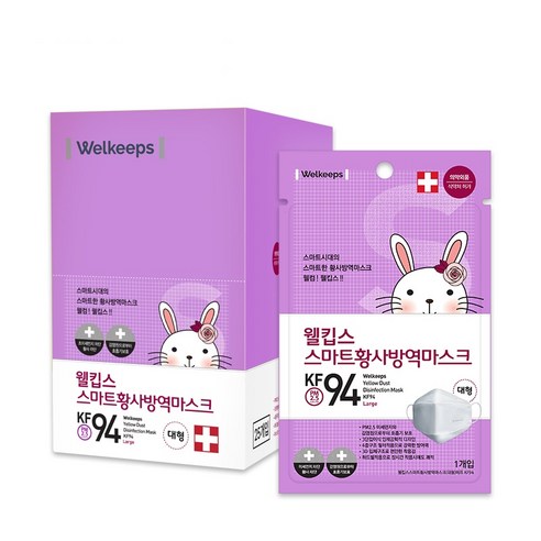 웰킵스 스마트 황사 방역마스크 KF94 대형, 1매, 25개입