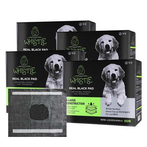 애경 휘슬 강아지용 리얼블랙 배변패드 40 x 50 cm 50매, 4개