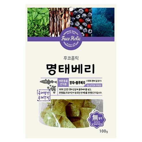후코홀릭 강아지 수제간식 100g, 명태 + 블루베리 혼합맛, 4개