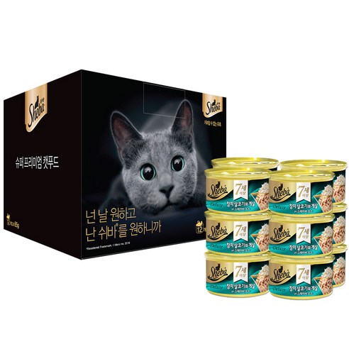 쉬바 반려묘용 7세이상 간식캔, 참치 + 게살 혼합맛, 85g, 12개