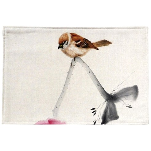 슈퍼식스 수묵화 일러스트 린넨 테이블 플레이스 단열 매트, 5, 44 x 28 cm