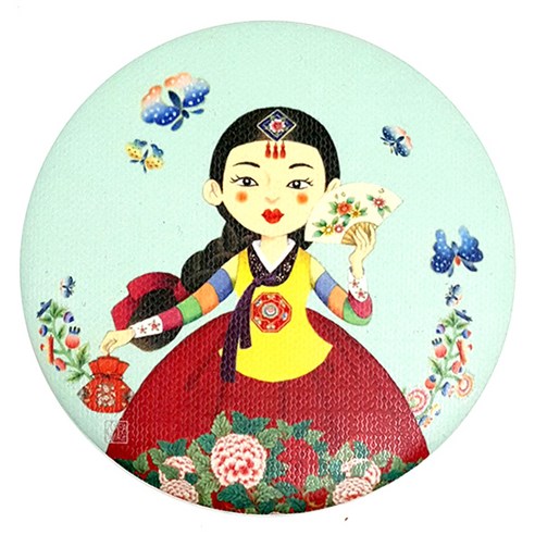 디자인가안채 양면손거울 색동아씨 한복 75 x 75 mm, 민트, 1개