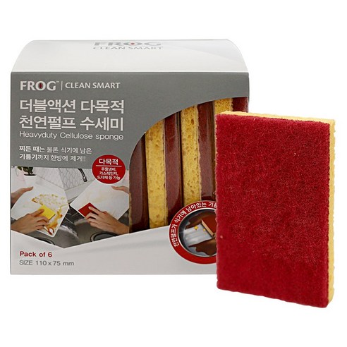 프로그 더블액션 다목적 천연펄프 양면 수세미, 6개입, 2개