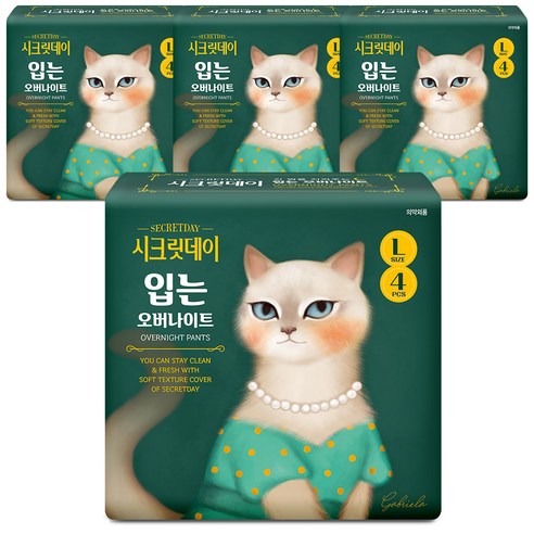시크릿데이 입는 오버나이트 대형 생리대, 4개입, 4팩