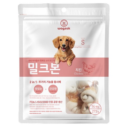 와그작 강아지 밀크본 덴탈껌 S 14p, 치킨, 273g, 1개
