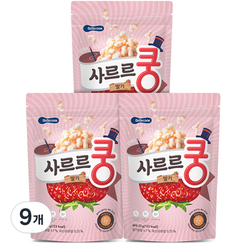 베베쿡 사르르쿵 딸기 과자 23g, 딸기맛, 9개