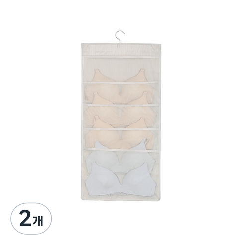 모모튜브 속옷 정리 수납 포켓 정면 5칸 후면 10칸 베이지, 2개