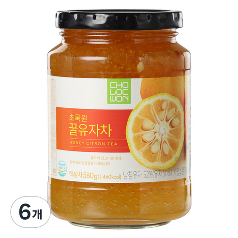 초록원 꿀유자차, 580g, 1개입, 6개