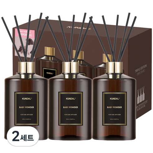 쿤달 퍼퓸 디퓨저 + 섬유스틱 15p 세트, 베이비파우더, 500ml, 6개