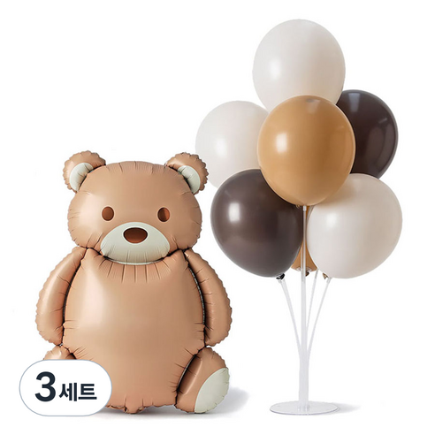 조이파티 곰돌이은박풍선 + 풍선스탠드 세트, 라떼(은박풍선), 3세트