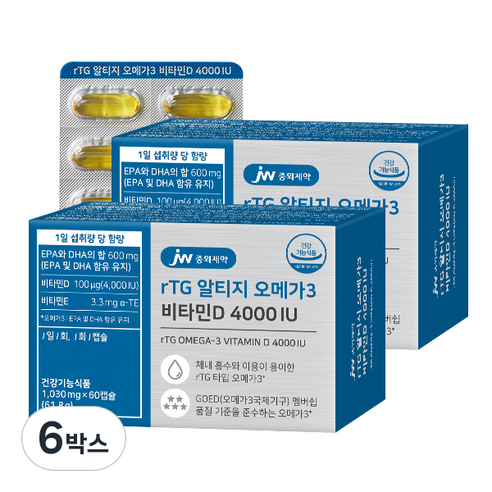 JW중외제약 rTG 알티지 오메가3 비타민D 4000IU 61.8g, 60캡슐, 6박스, 60정