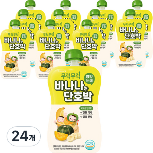 이유케어스 유아용 무럭무럭 이유식 과일퓨레, 바나나랑 단호박, 24개, 100g