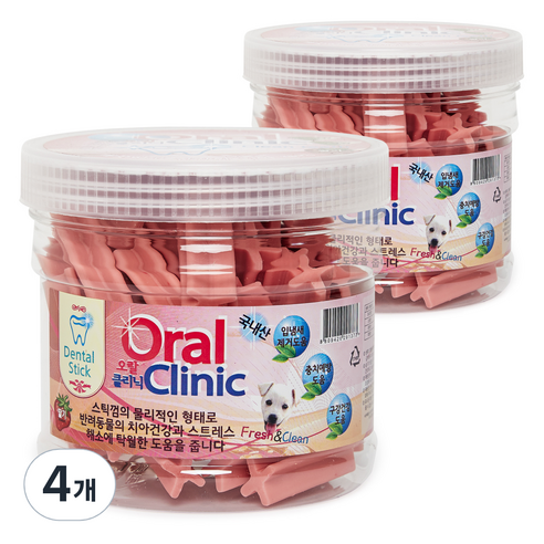 오랄클리닉 반려동물 덴탈껌, 딸기, 300g, 4개