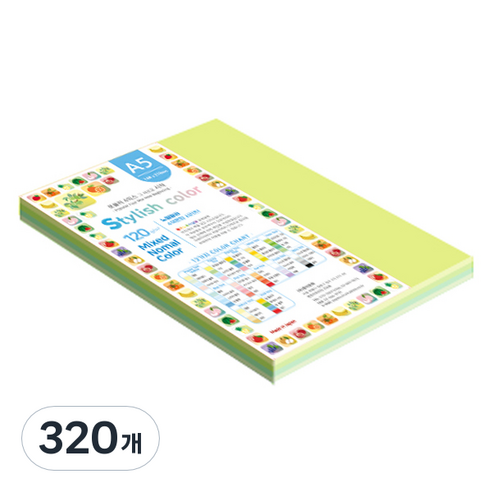 종이문화 스타일리쉬 얇은 혼합색지 120g 05 SN Green Tone, A5, 320개