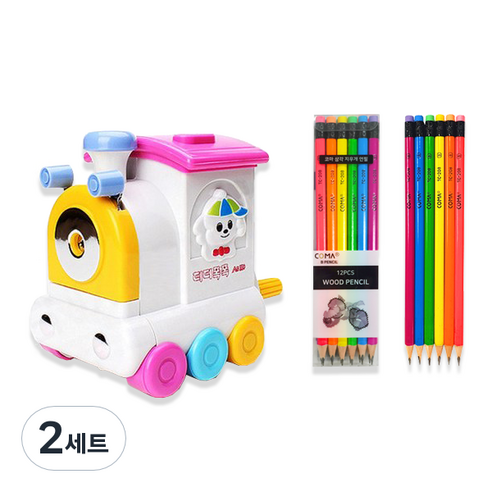 티티 티티 폭폭 연필깎이 KI-800 + 투코비 코마 삼각 지우개 연필 TC-208 6종 x 2p 세트, 옐로우(연필깎이), 2세트